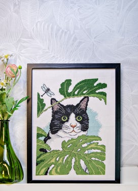 Katt og blad - maleri