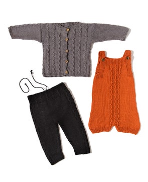 Babysett: jakke, langbukse & selebukse med flettemønster